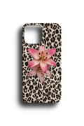 Leopar ve Zambak Desenli Telefon Kılıfı