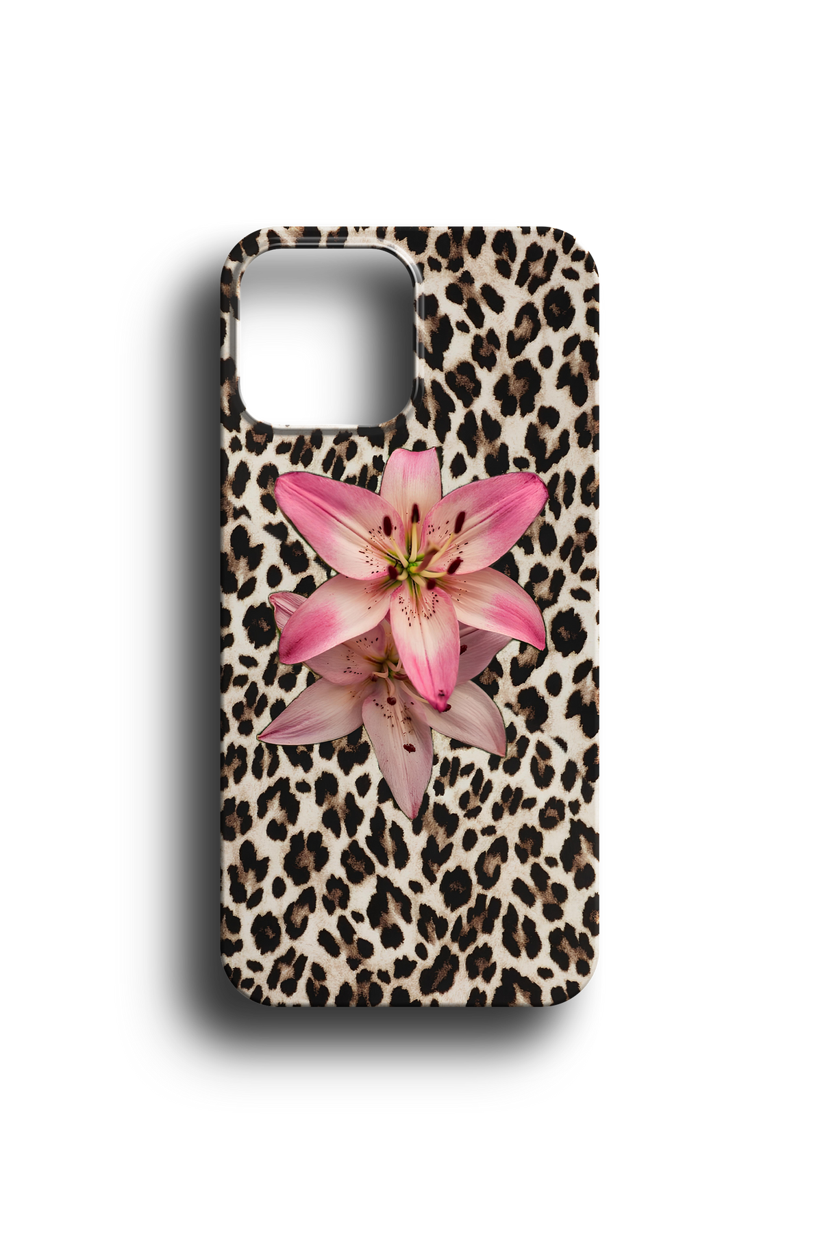 Leopar ve Zambak Desenli Telefon Kılıfı
