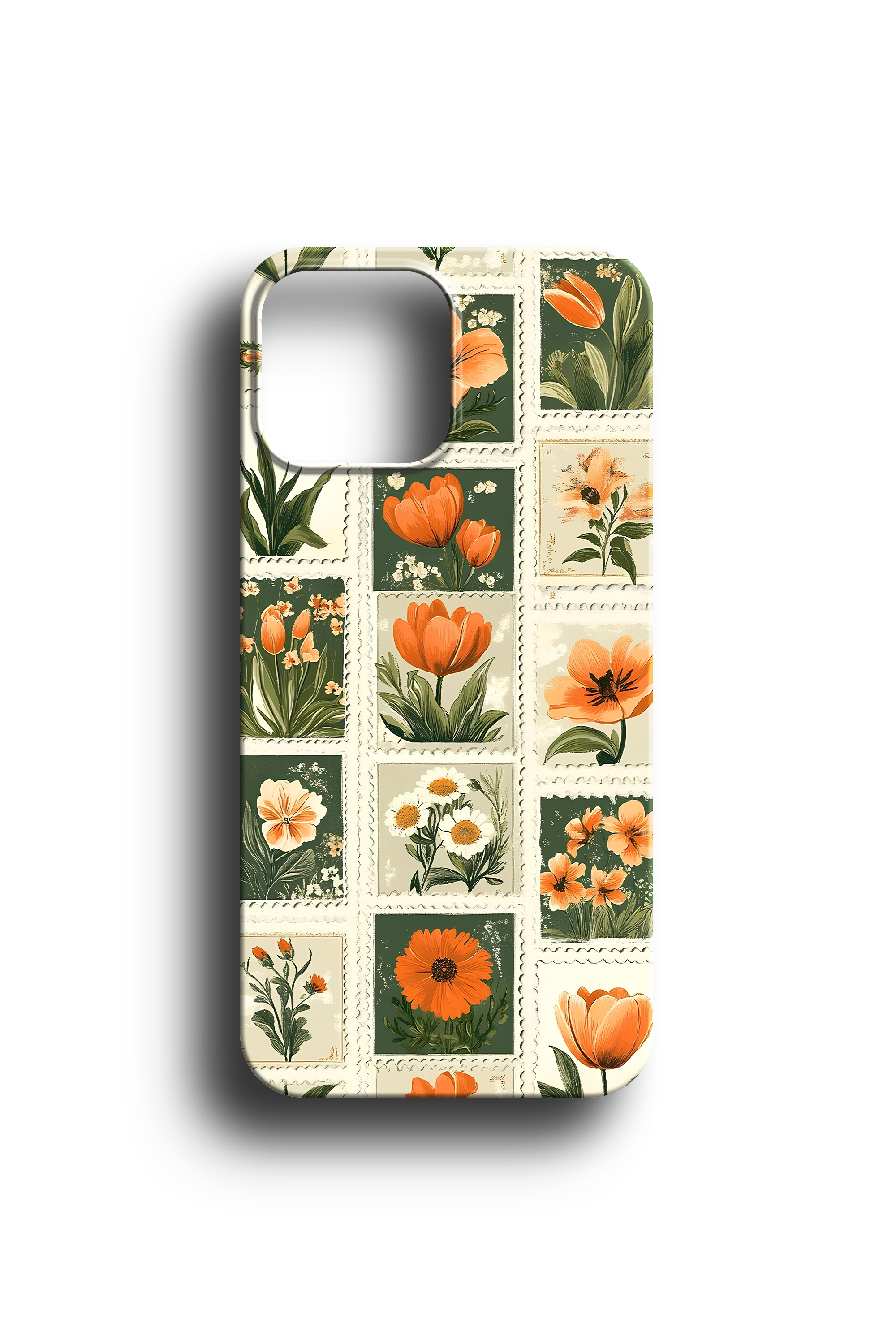 Nostaljik Çiçekli Posta Pulu Telefon Kılıfı