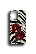Zebra ve Antoryum Çiçeği Desenli Telefon Kılıfı