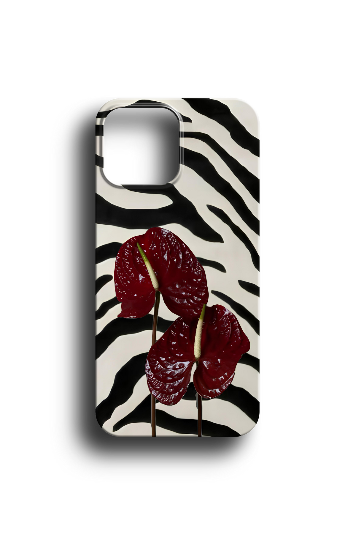 Zebra ve Antoryum Çiçeği Desenli Telefon Kılıfı